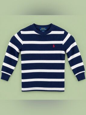 Polo Ralph Lauren Boys Striped Waffle Knit Shirt Navy White 2T